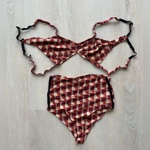 Zara Red Geometric Print Sheer Bra and High Waisted Pantie Set